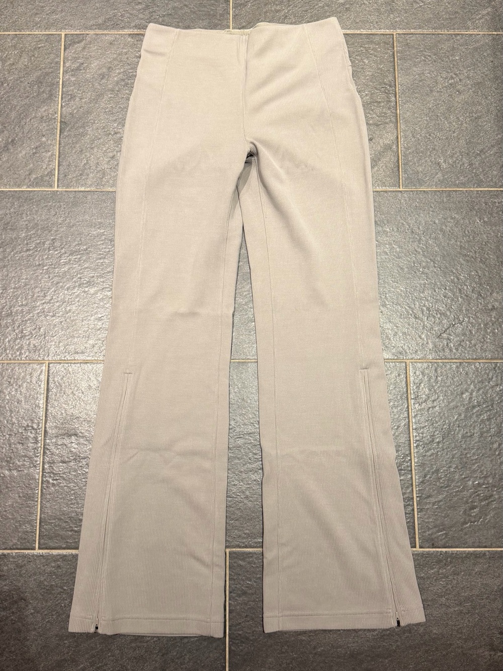 Lululemon Brushed Softstreme Ribbed Zip Flared Pants in Riverstone